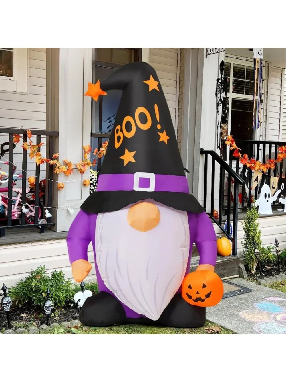 Cute Halloween Gnomes Inflatable Yard Decor - 5 FT LED Pumpkin Blow Up for